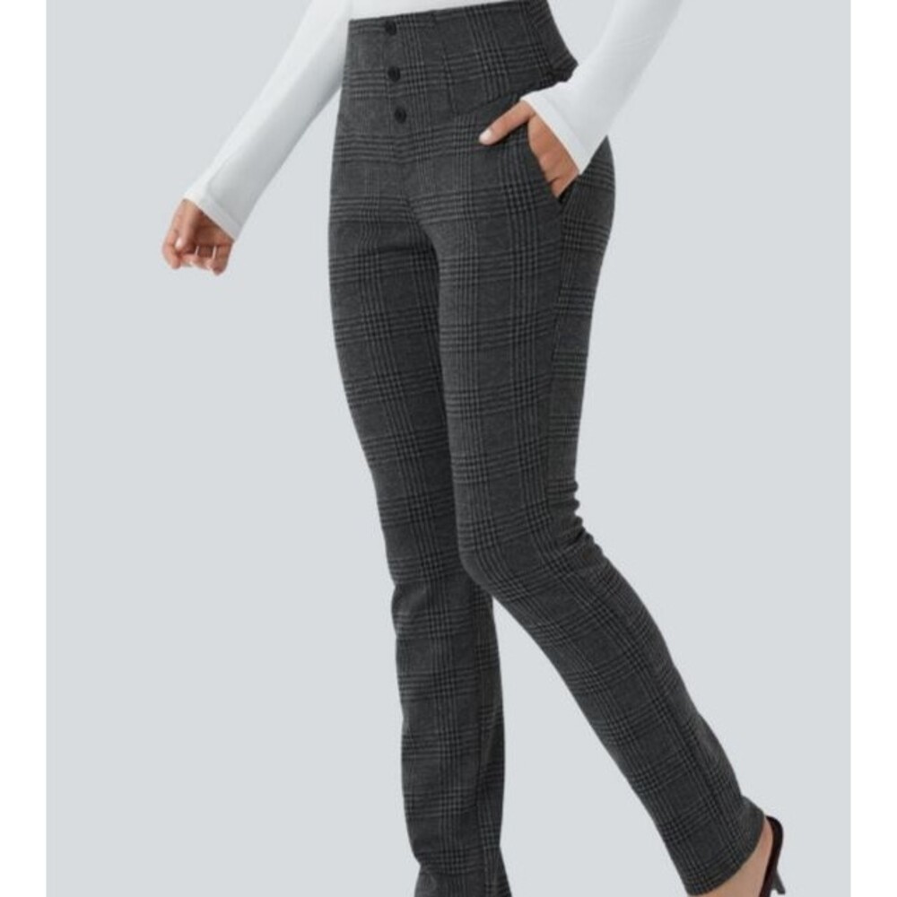 HALARA Gray Plaid Skinny Ponte Pants